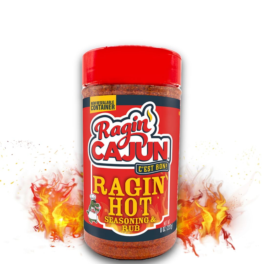 Ragin' Cajun Ragin' Hot Cajun Seasoning - 8 oz Shaker, Gluten-Free, No MSG, Authentic Louisiana Creole Spicy Rub for Meats & Seafood
