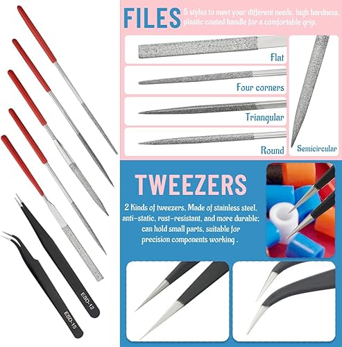 Miniatura 6 de Bigstone Kit de 28 herramientas de modelo, herramientas de construcción de pasatiempos, juego de manualidades, herramientas básicas de bricolaje