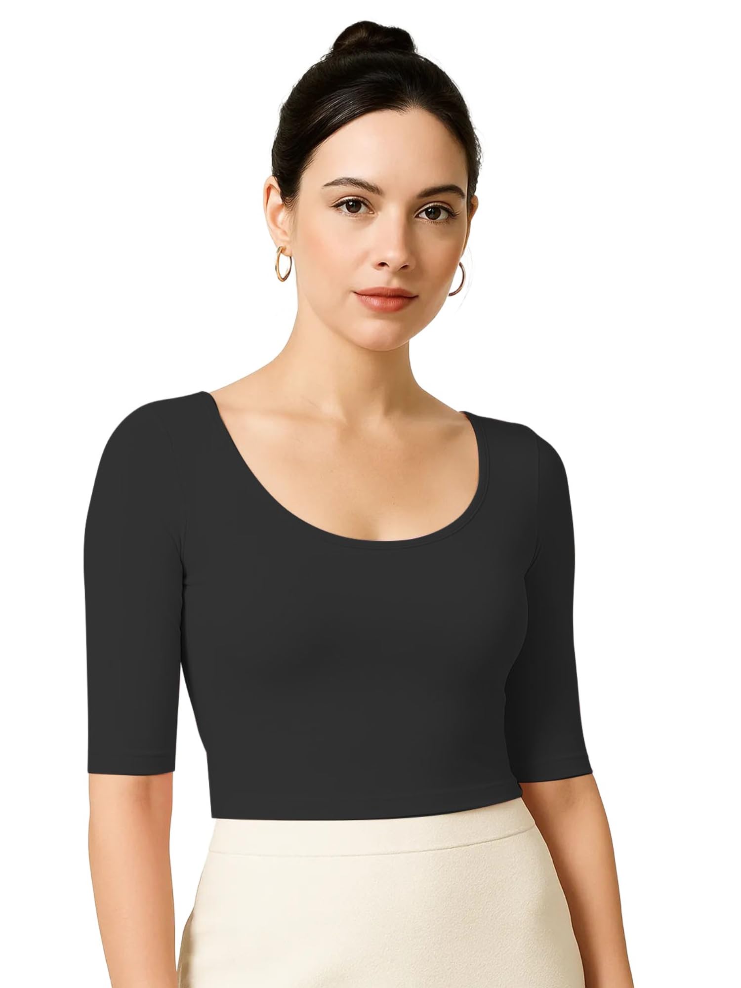 the blazze Women’s Stylish Ribbed Elbow Sleeve Lycra Stretchable Readymade Crop Tank Top Cami Blouse for Girls VB9-picture-32