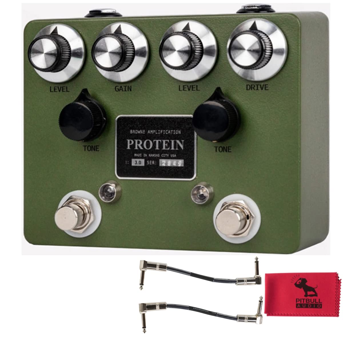 Browne Amplification Protein V3 Dual Overdrive Pedal Green w/Patch Cables & Cloth