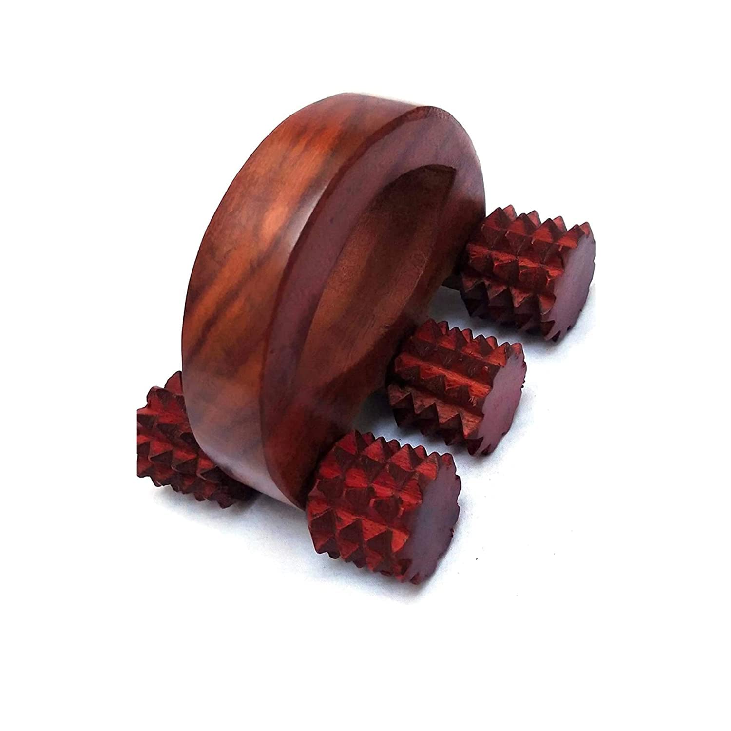 acupressure back massager back pain relief massager multi purpose body massager of 6 massage roller in pure shisham wood (size 5 inch x 4 inch)