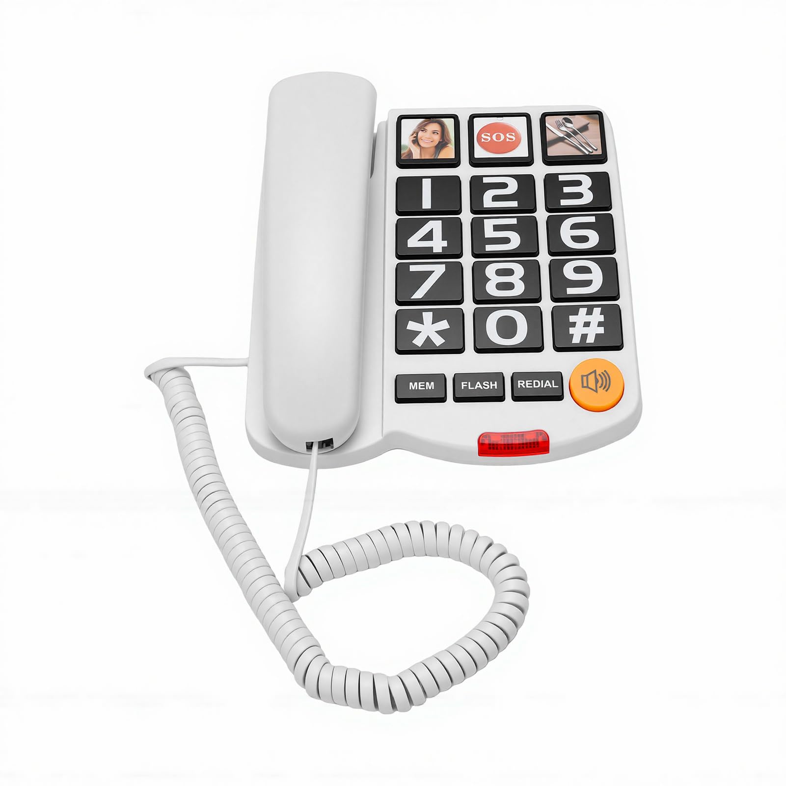 Wzmocniony Telefon Przewodowy dla Osób Niedosłyszących |Głośny Dzwonek 110dB, Duże Przyciski i Klucz Awaryjny (WHITE)