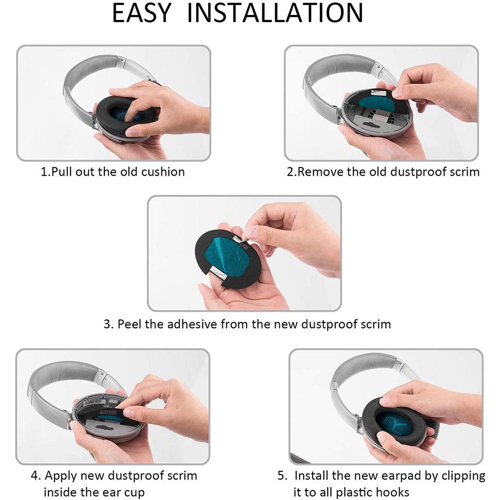QC35 Almohadillas de repuesto para auriculares, QC35, QC35ii, almohadillas de repuesto para auriculares – Compatible con Quiet Comfort35, QC25, QC35ii, QC15, AE2, AE2i-Cómodo y duradero (azul)
