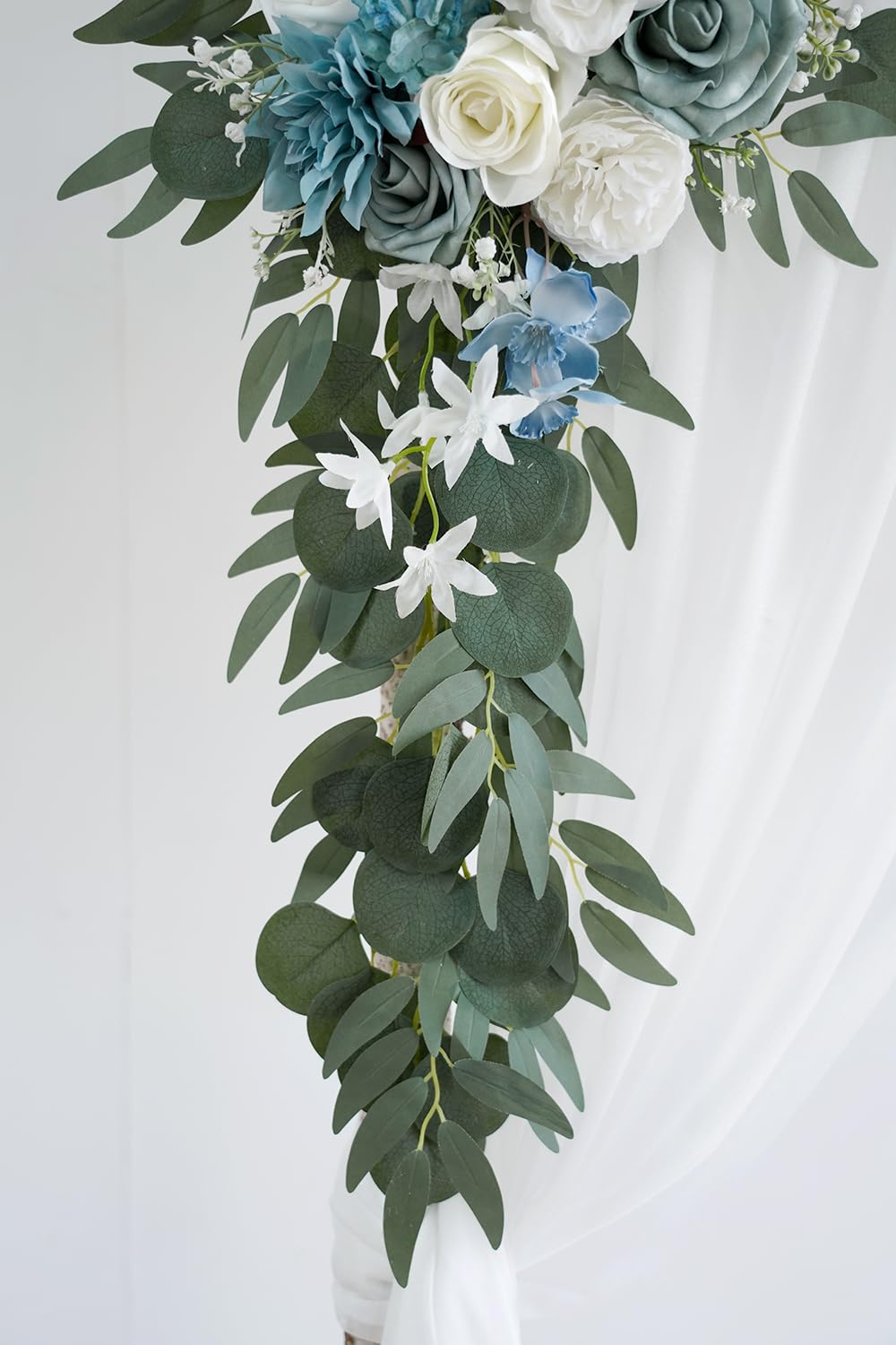 Olalaka Hellblaues künstliches Hochzeitsbogen-Set (3 Stück) mit 7,8 m weißem glänzendem Bogen Drapierstoff für DIY Hochzeit Party Zeremonie Empfang Hintergrund Blumendekoration