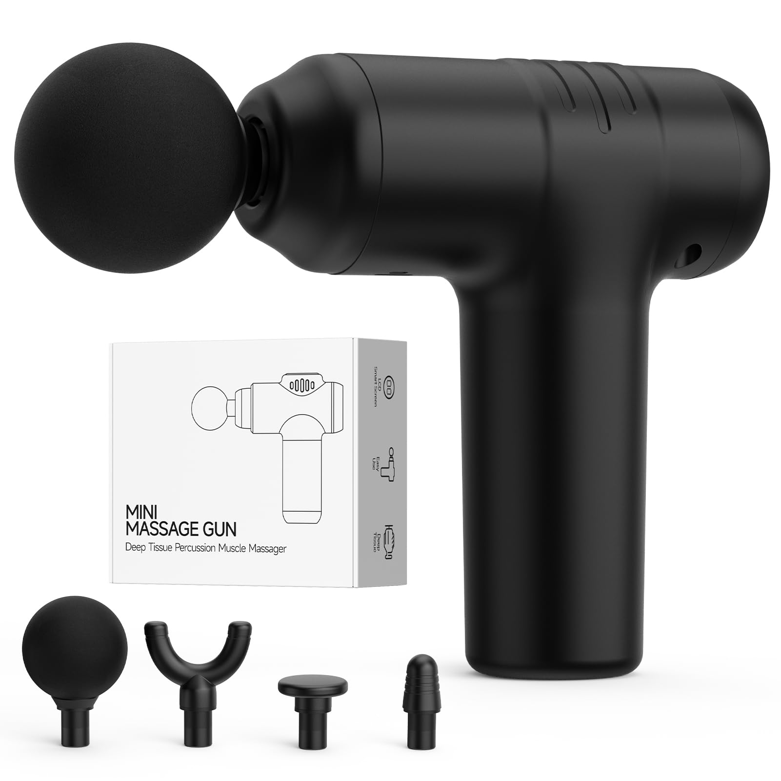 Mini Massagepistole Faszienpistole Mini Massagegerät Massage gun, 30 Stufen & 12mm Amplitude, 450g Leicht & <40dB, Touchscreen, 4 Aufsätze, USB-C, Tiefenmassage für Muskeln