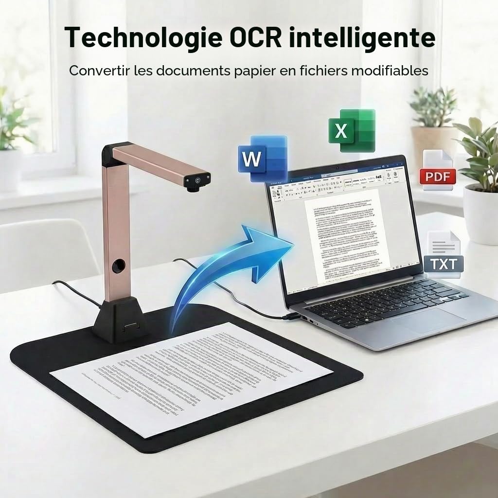 Scanner Document A3 Portable: 13MP Haute Définition OCR Caméra Automatique avec LED Intégrée USB Compatible Windows (Non Mac) Usage Bureau Maison Éducation Entreprise