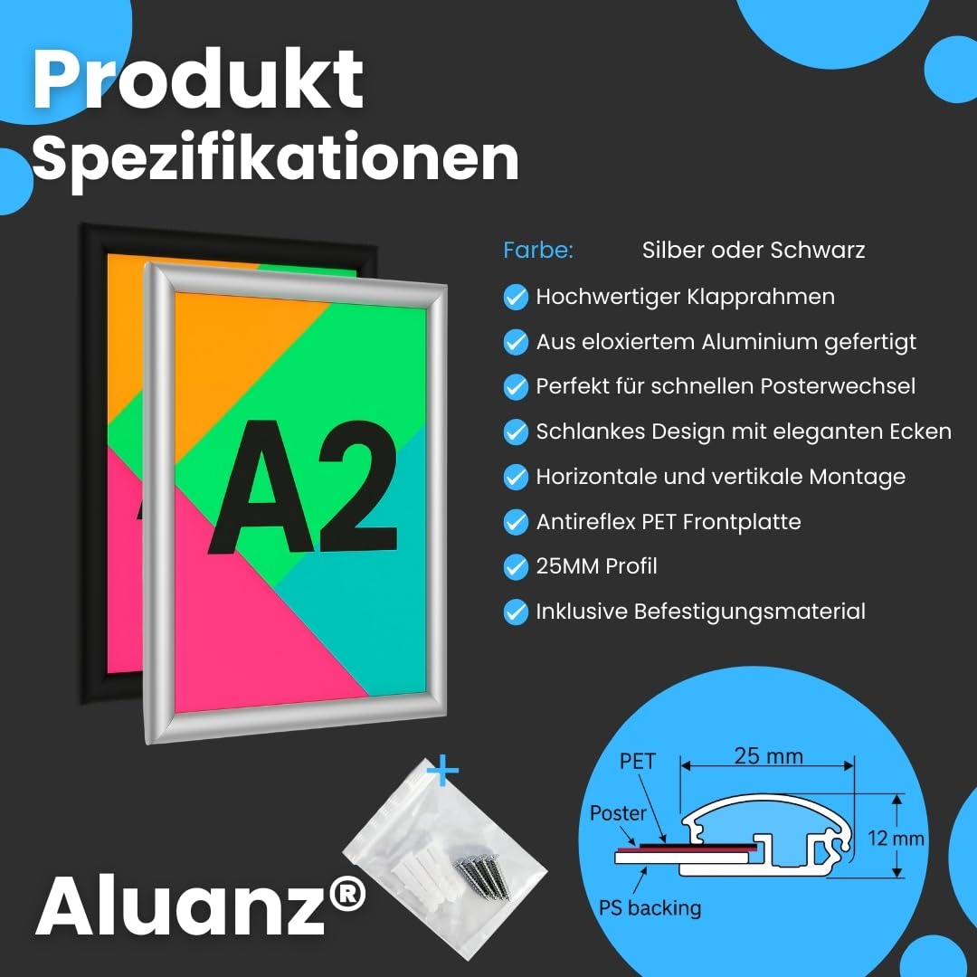 Klapprahmen A5 Silber - 10er Set - Bilderleiste, Wechselrahmen mit Antireflexfolie, Posterleiste für Wandmontage, Posterrahmen Hoch- und Querformat, Plakatrahmen - 24 x 18 x 1,2 cm