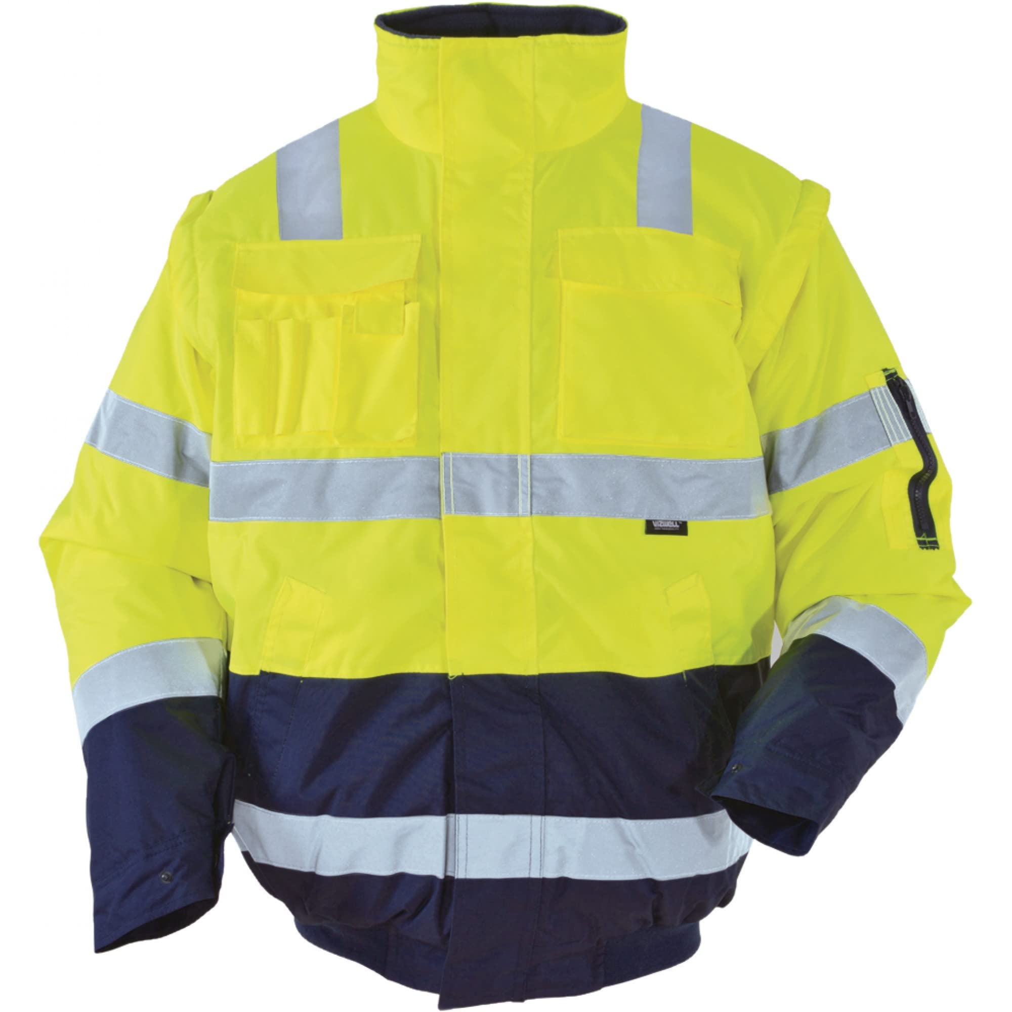 Vizwell Warnschutz Pilotenjacke 2 in 1 Arbeitsjacke Warnjacke Warnschutzjacke mit Schulterreflektorstreifen, VW60CB