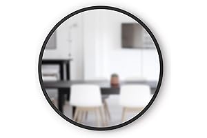 Umbra Hub Round Wall Mirror with Rubber Frame, 24-Inch, Black