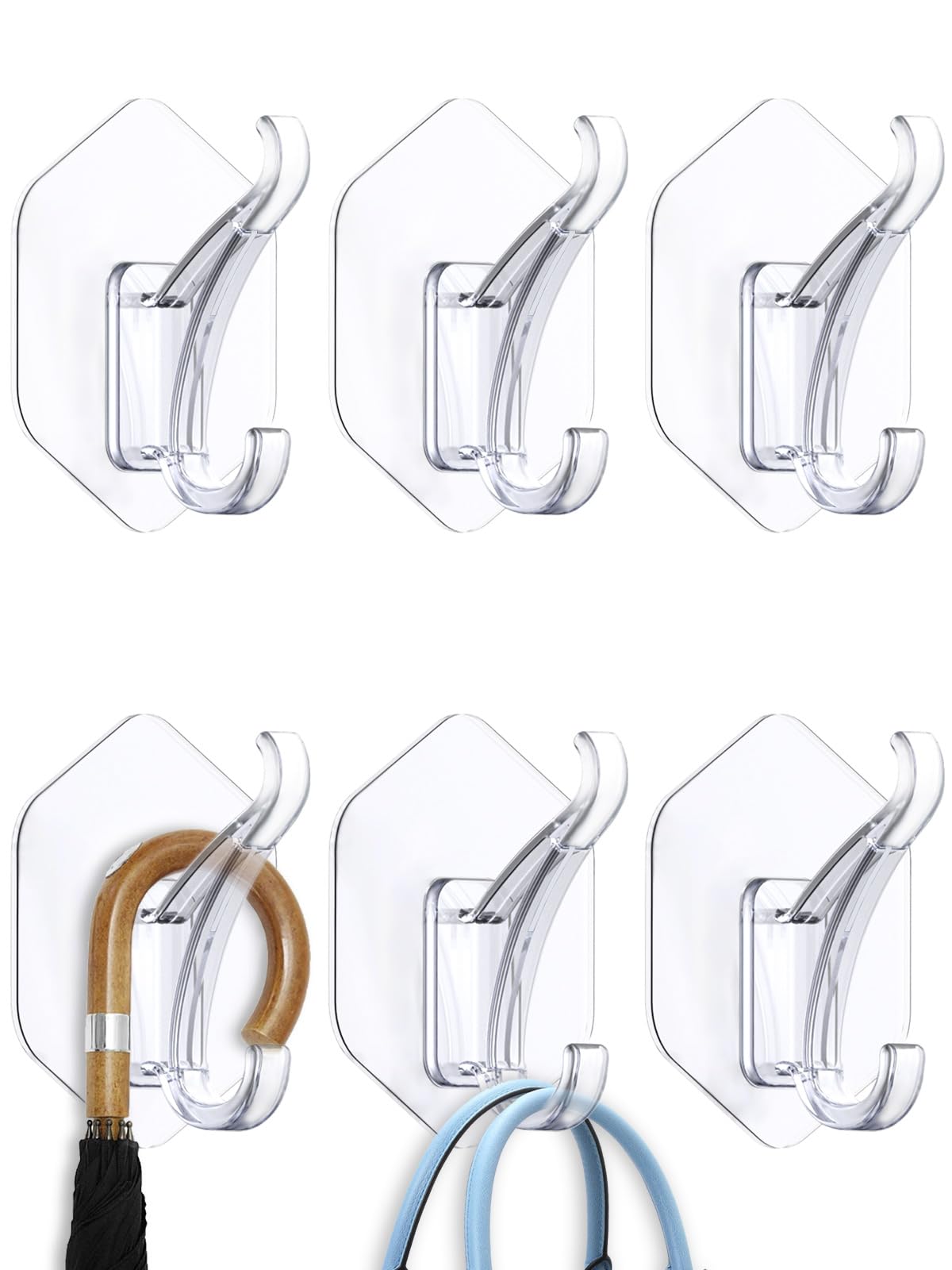 BYSMAH Self Adhesive Hooks, Extra Strong Large Sticky Coat Hooks Clear Stick on Wall Hangers Heavy Duty for Hanging Coat Towel Hat Key Hallway Bathroom Door Bedroom Kitchen No Drill No Nails 6 Pack
