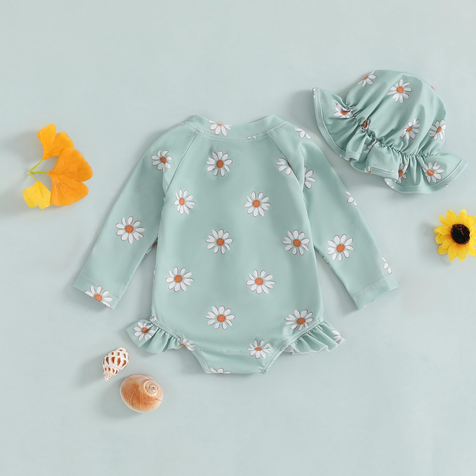 Costume da bagno 2 pezzi per bambina stampato set costumi da bagno a maniche lunghe costumi da bagno un pezzo con cappello vestito costumi 3 mesi - 3 anni