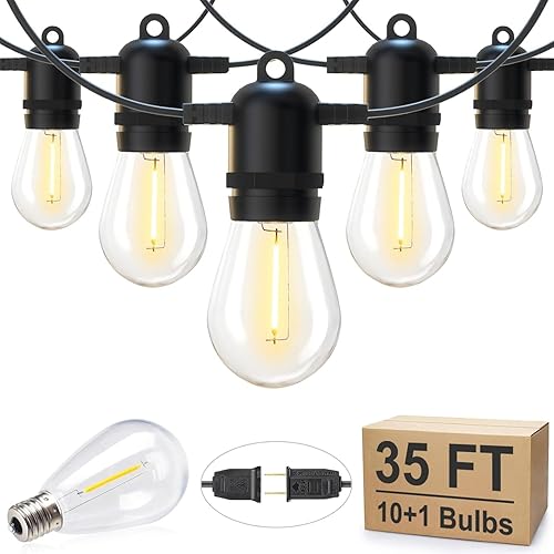Miniatura 7 de Brightown -Guirnalda de luces led para exterior regulable, 40 bombillas globo G40 de plástico, toda resistente al clima, luz comercial, para colgar