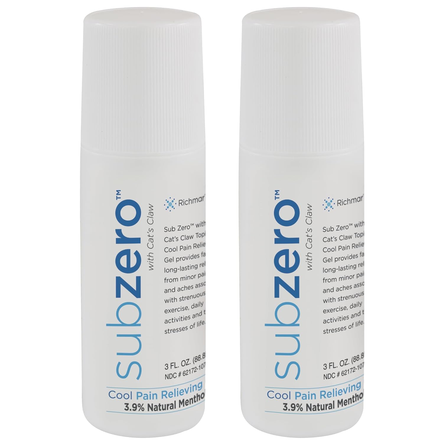 Sub Zero Cooling Pain Relief Gel, 3-oz Roll-on – Joint Relief and Nerve Pain Relief Cream for Muscle Deep Pain Relief, Back Pain Relief Products, 2 Pack