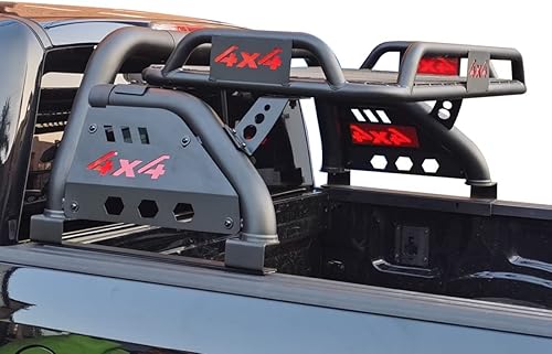 Kehosx Bastidor de cama negro con barra enrollable, cesta de equipaje compatible con Dodge Ram Ford, Nissan, GMC Toyota, Chevrolet, barra enrollable