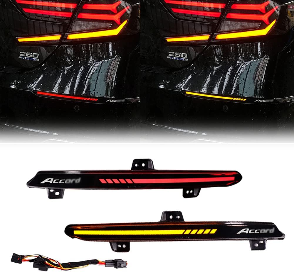 GTINTHEBOX OEM Smoked Lens Led Rear Bumper Reflector Brake Tail Light w/Sequential Flash Singal Lights for 2018-2022 Honda Accord (Upgraded version)
