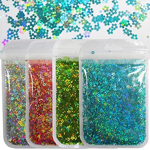 LoveOurHome 8 Colors Flower Chunky Glitter Flakes Holographic Floral Blossom Shaped Confetti Sequins Nail Sticker Accesories for Resin Crafts Acrylic Nails Makeup