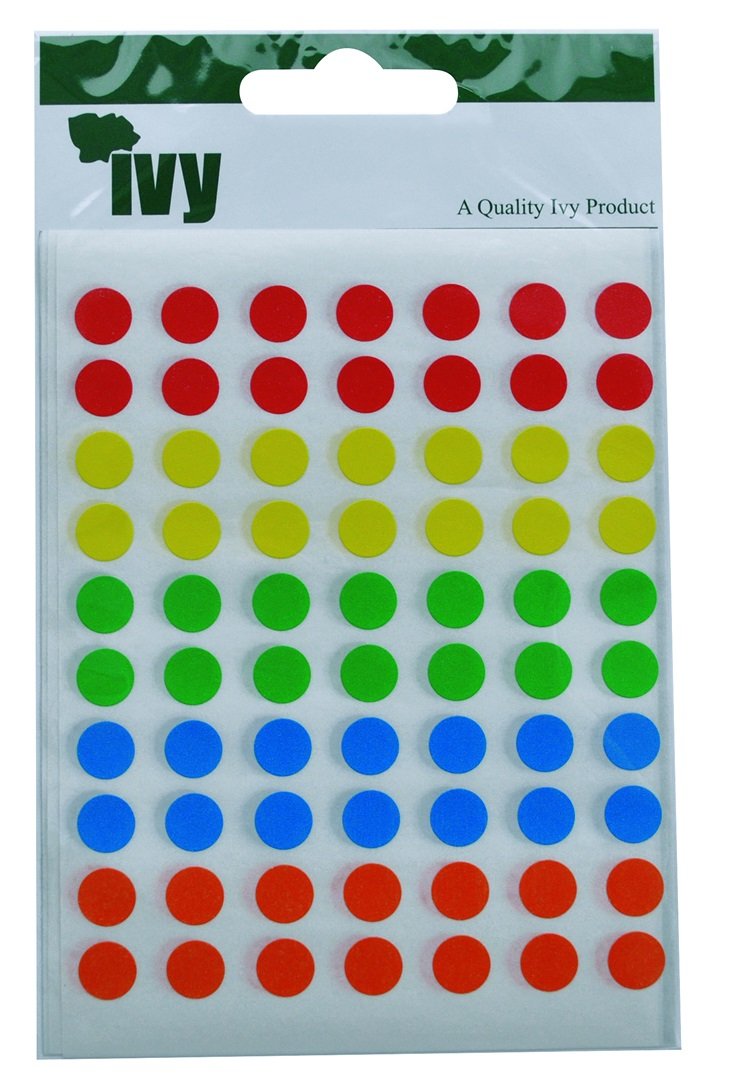Ivy 8mm Colour Self Adhesive Round Dot Spot Sticky Labels Circle Stickers (350 Stickers)