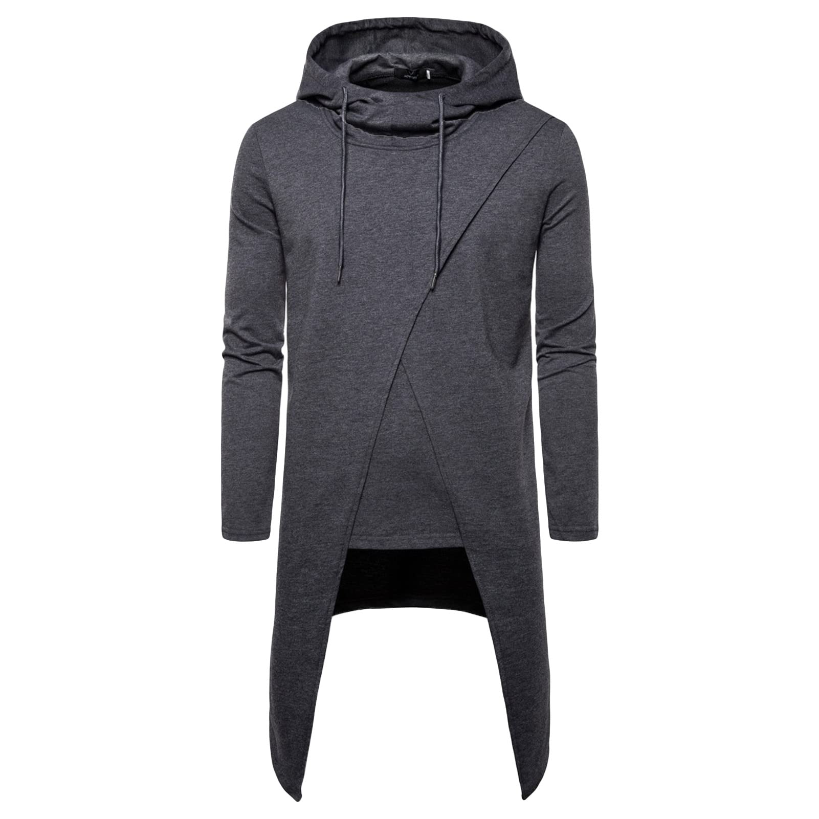 DGHM-JLMY Men's Irregular Long Hooded Pullover Long Length Cloak Cotton Blend Pullover Cape Cloak Asymmetric Hem Hoodie