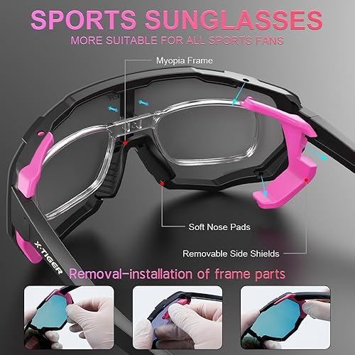 Miniatura 3 de X-TIGER Gafas de ciclismo polarizadas para hombres y mujeres, 5 lentes intercambiables UV400, gafas de sol deportivas, béisbol, correr, pescar