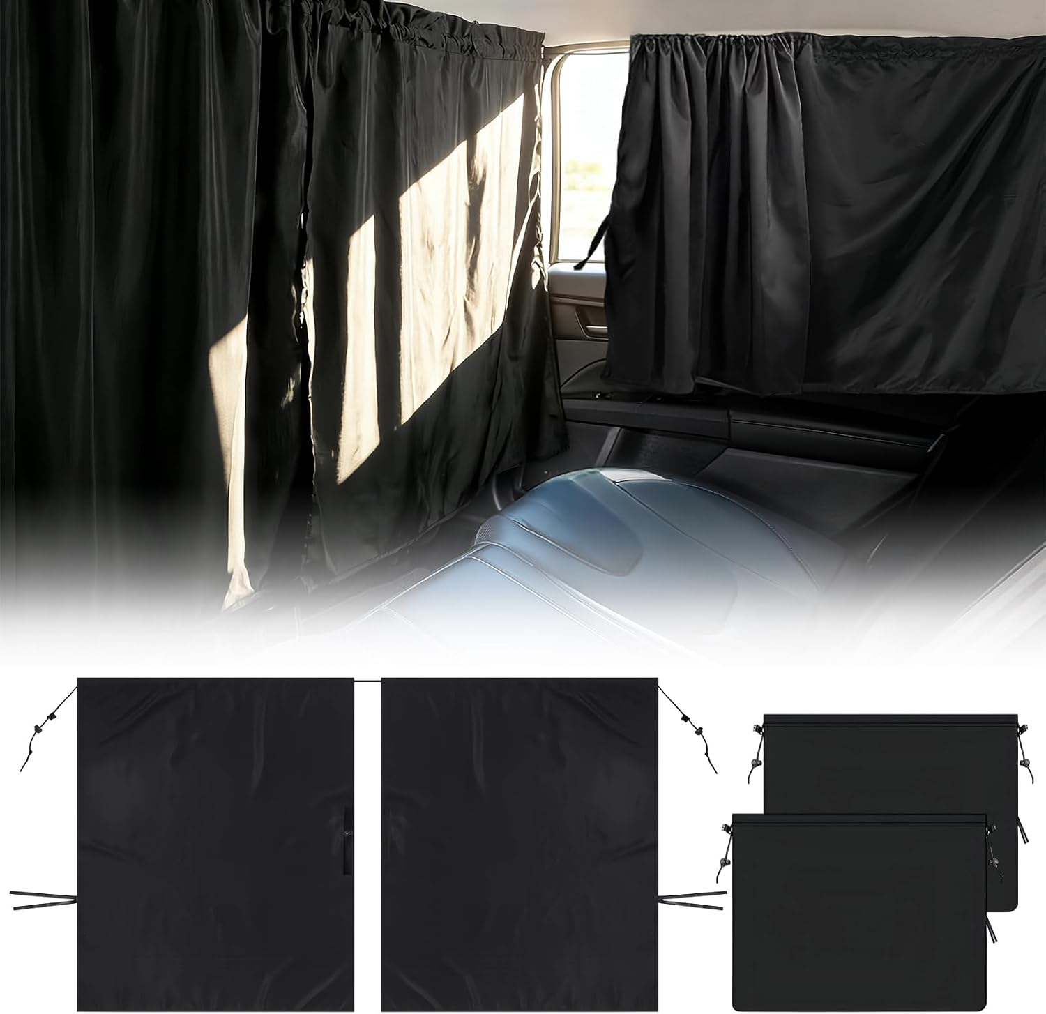 Car Privacy Curtain, Blackout Sun Shade Cover Front & Rear Seat Divider, Side Window Covers Block Light, Accessories for Travel Camping Baby Sleeping, Fits Sedan SUV Van Truck (3 Pack)