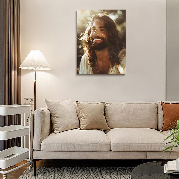 Jesus Laughing Watercolor Art Print - Smiling Christ Canvas Wall Decor