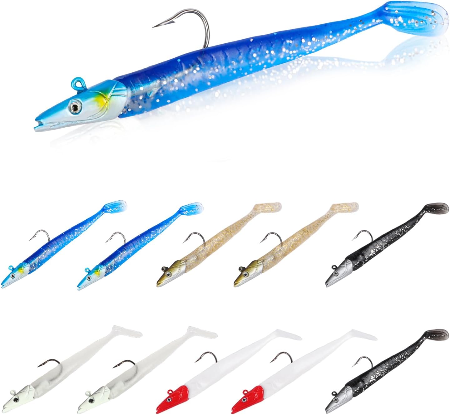 Fishing Lures with Jigs Head Soft Sea & Freshwater Fishing Tackle - T Tail Soft Baits for Bass, Pike, Trout - 11cm, 10Pcs