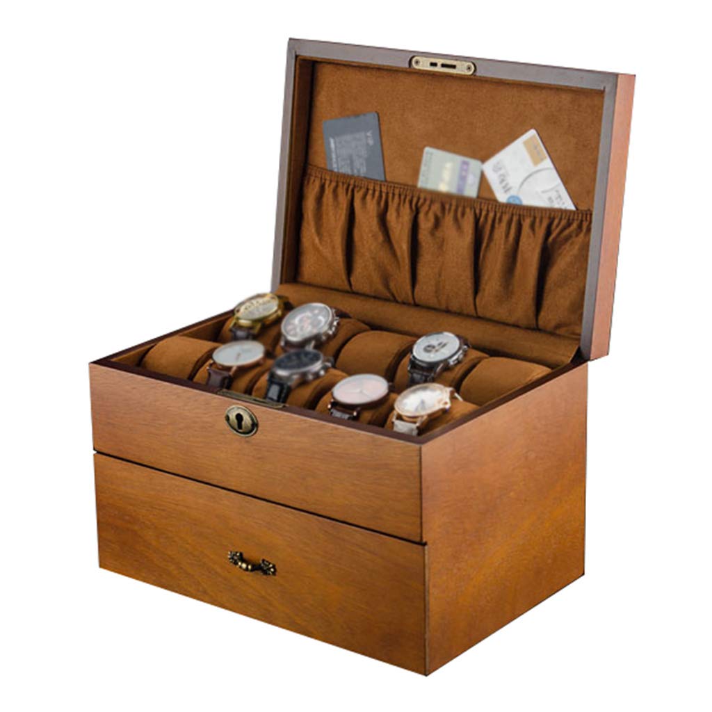 HVMBEUGOS Large Wood Watch Box with Soft Pillows Jewelry Display Collection Storage Case Wristwatches Bracelet Tray Showcase Organizer for Men and Women