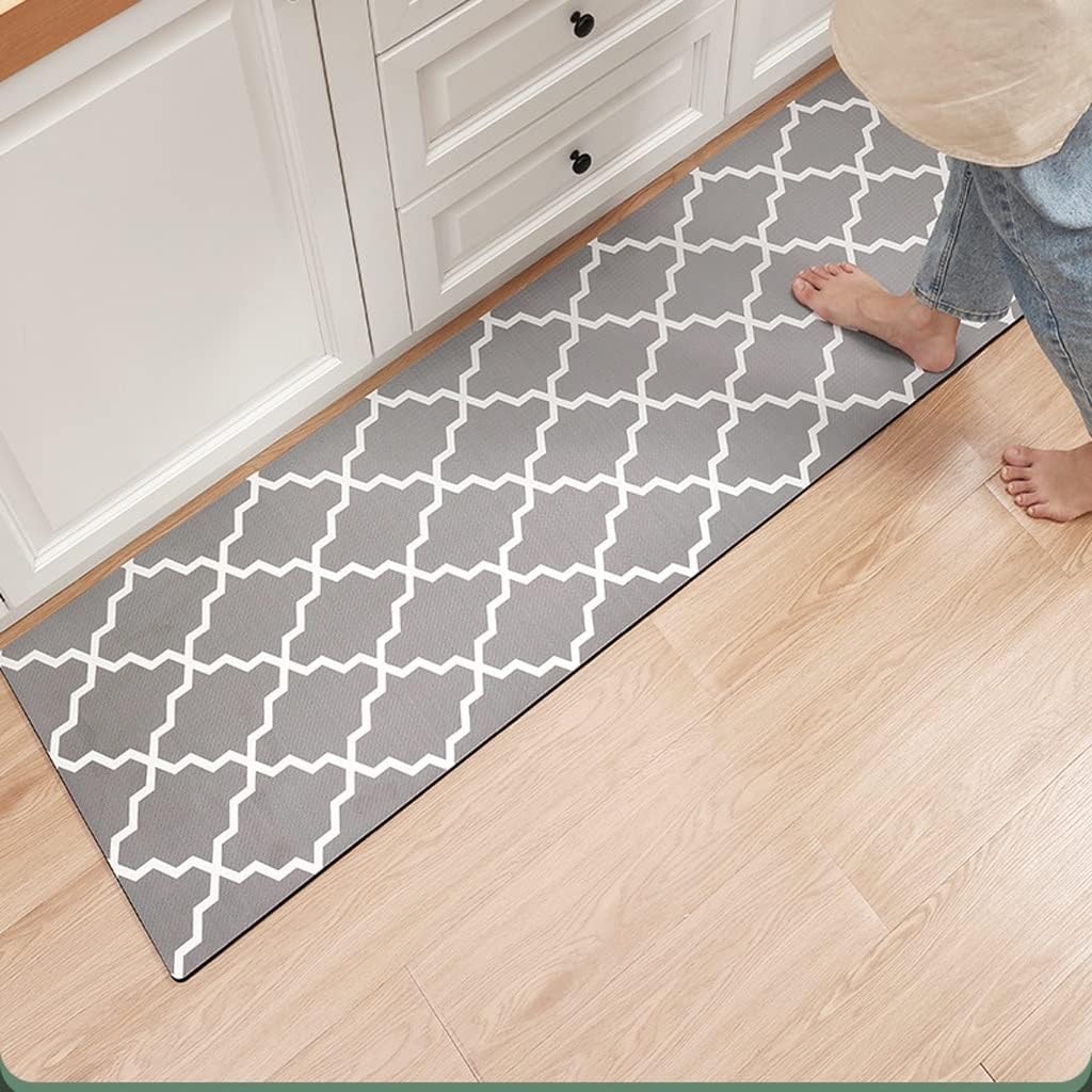 Kitchen Mat Geometric Pattern Leather Mats for Anti-Fatigue Proof and Oil-Proof Rugs