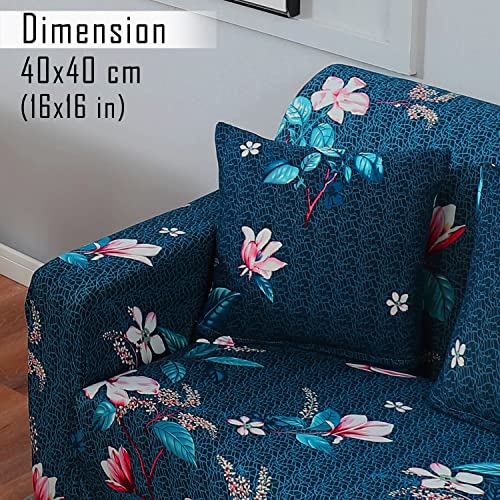 Image of HOKIPO Stretchable Cushion Cover 16x16, Pack of 2, Blue Mixed Flowers (AR-4098-D2*2)