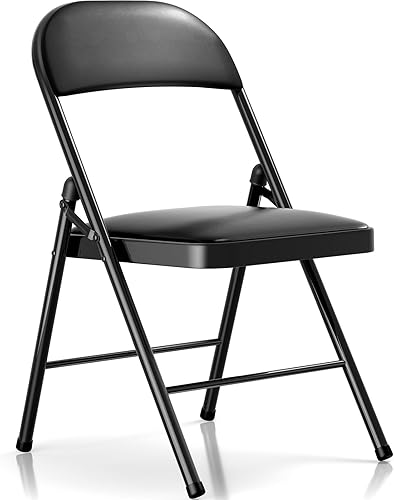 Sillas plegables con cojín, 1 unidad, asiento acolchado negro, marco de metal con respaldo, silla plegable portátil, silla plegable ligera para el