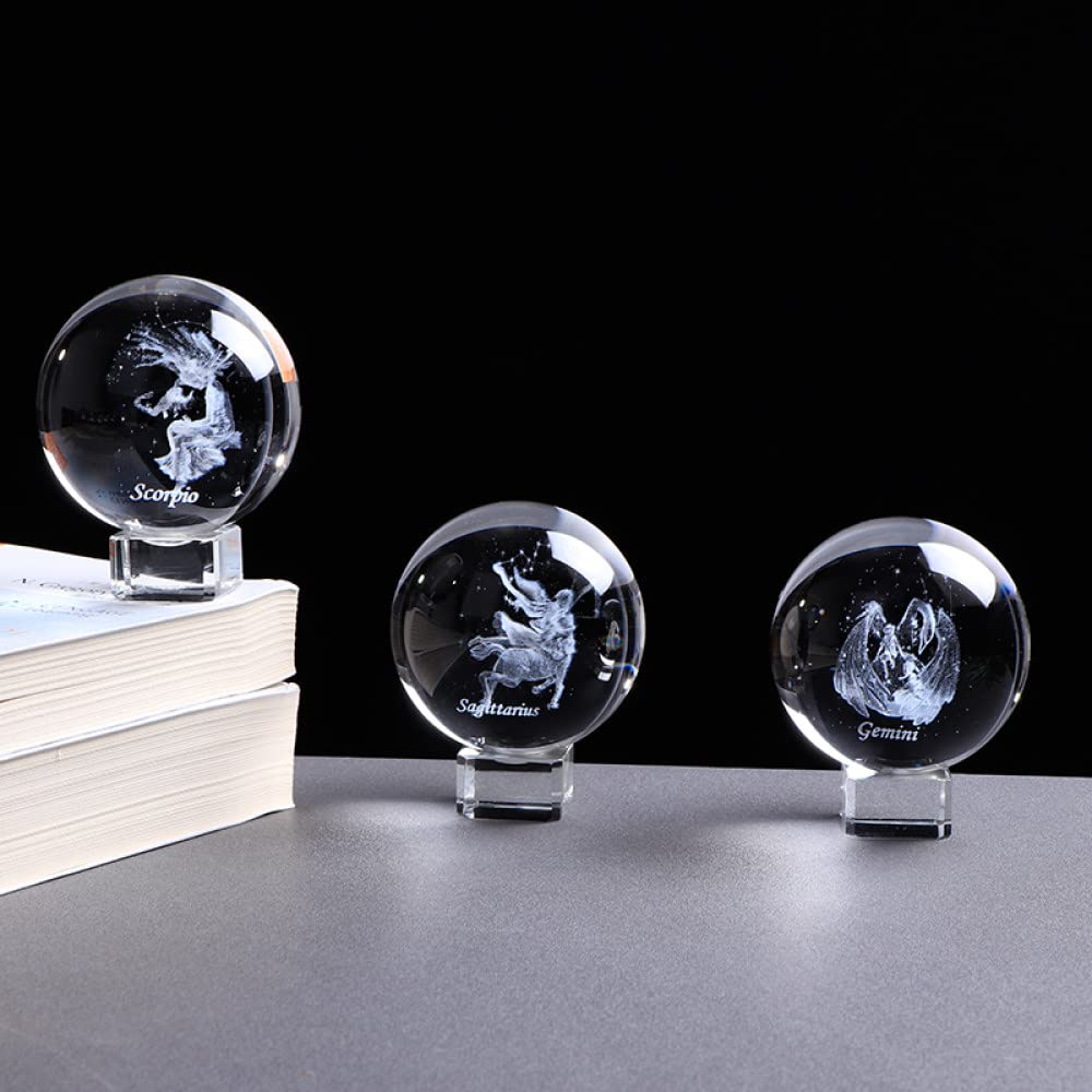 3D kryształowe znaki zodiaku graweruj kulki konstelacje szklana kula dekoracja wnętrz urodziny zawieszki zodiaku szklana kula 8 cm, byk, 8 cm złota podstawa