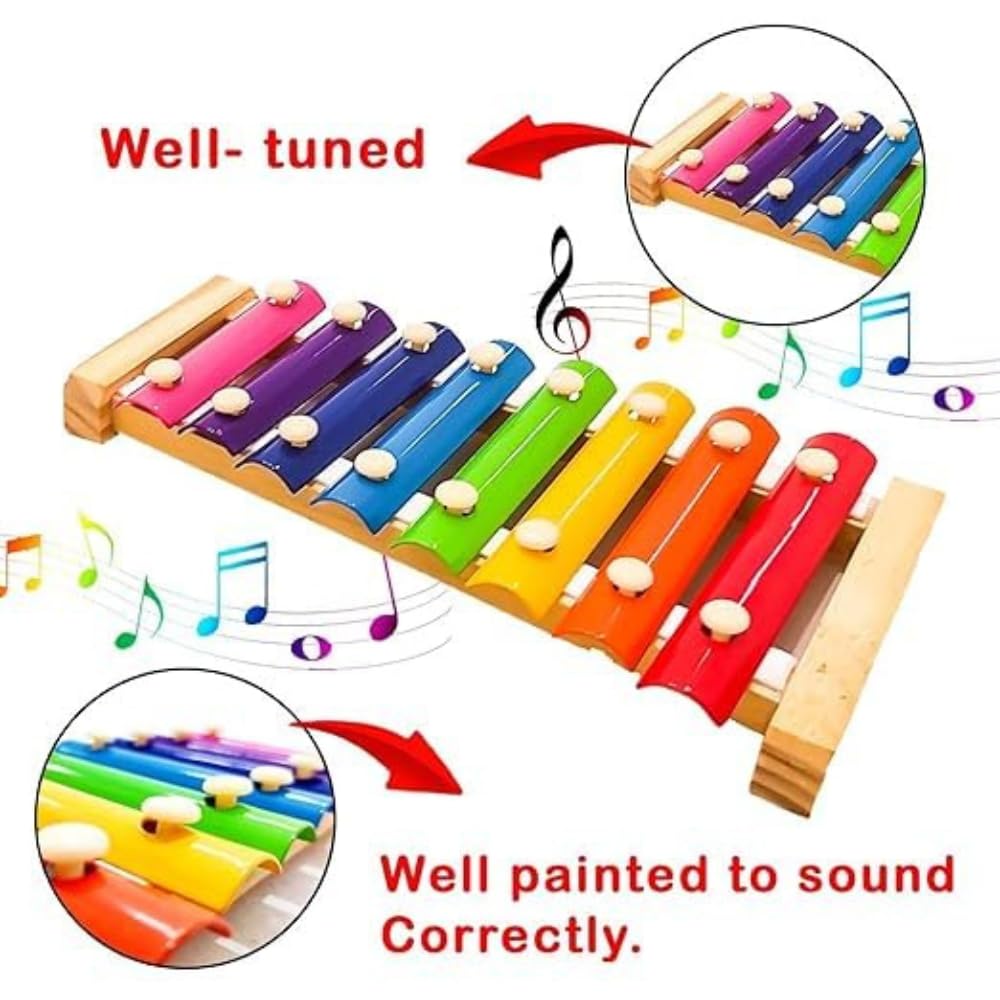 SubiMouIQ Wooden Montessori Toy, Xylophone with 8 Notes(Big Size) , Musical Educational Toys for Kids , Multicolour, 24 x 12 cm, for Kids 2