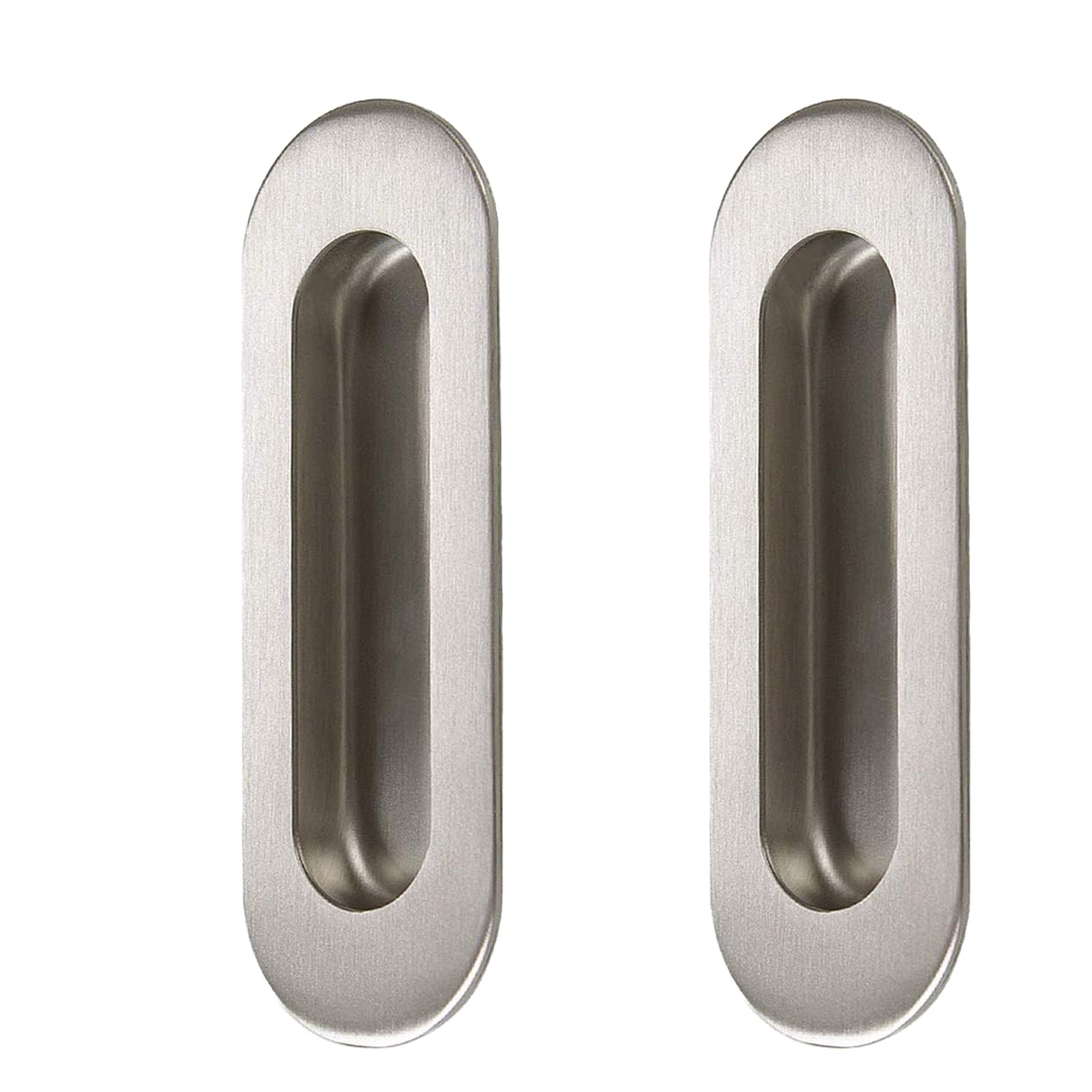 NGe Stainless Steel Oval Shape 120mm Recessed Sliding Door Flush Pull Handle Satin Nickel Finish 2Pcs