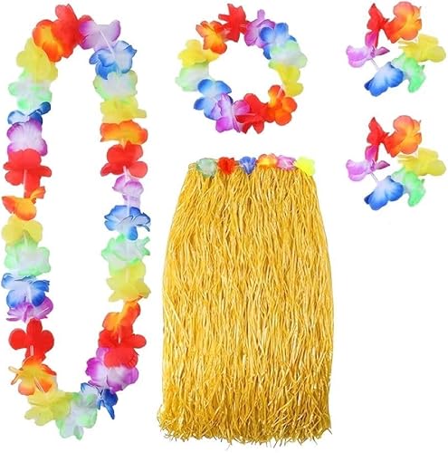 Toy Grass Skirt With Flower Headband, Bracelet & Necklace 5 piece