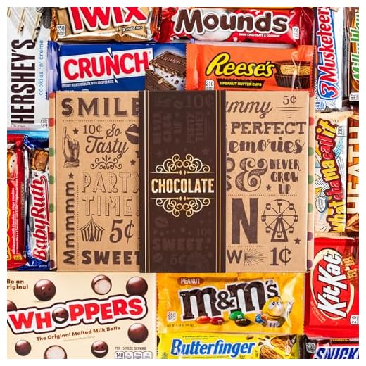 VINTAGE CANDY CO. CHOCOLATE LOVERS FULL SIZE CANDY BAR SNACK GIFT BASKET - PERFECT For Adult, College Student, Military, Teens, Woman, Man, Boy or Girl
