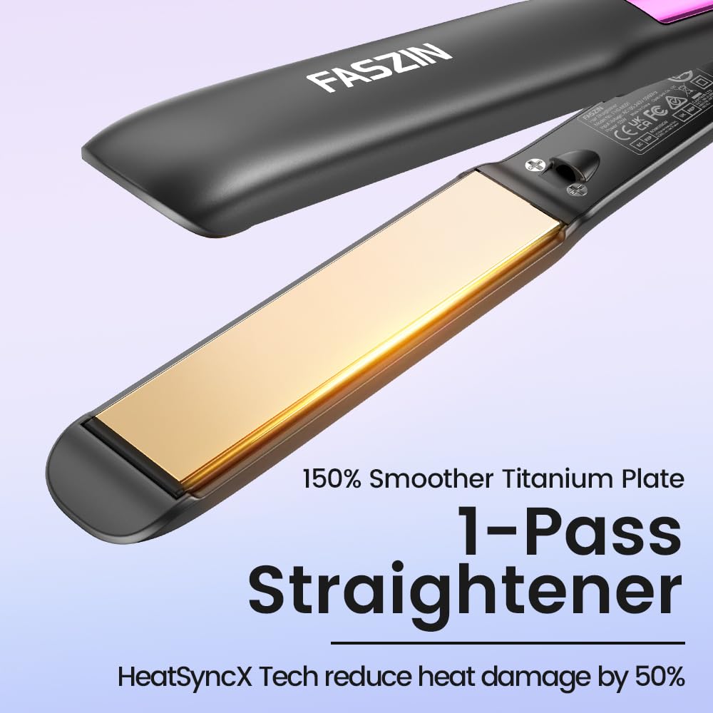 Faszin Lisseur Cheveux avec Plaques en Titane Lisse, Fer a Lisser Négatifs Ions Protect, 20S Chauffe Rapide, Écran LCD, Voltage Universel, Lisseur Boucleur Cheveux 2 en 1 (Gris)