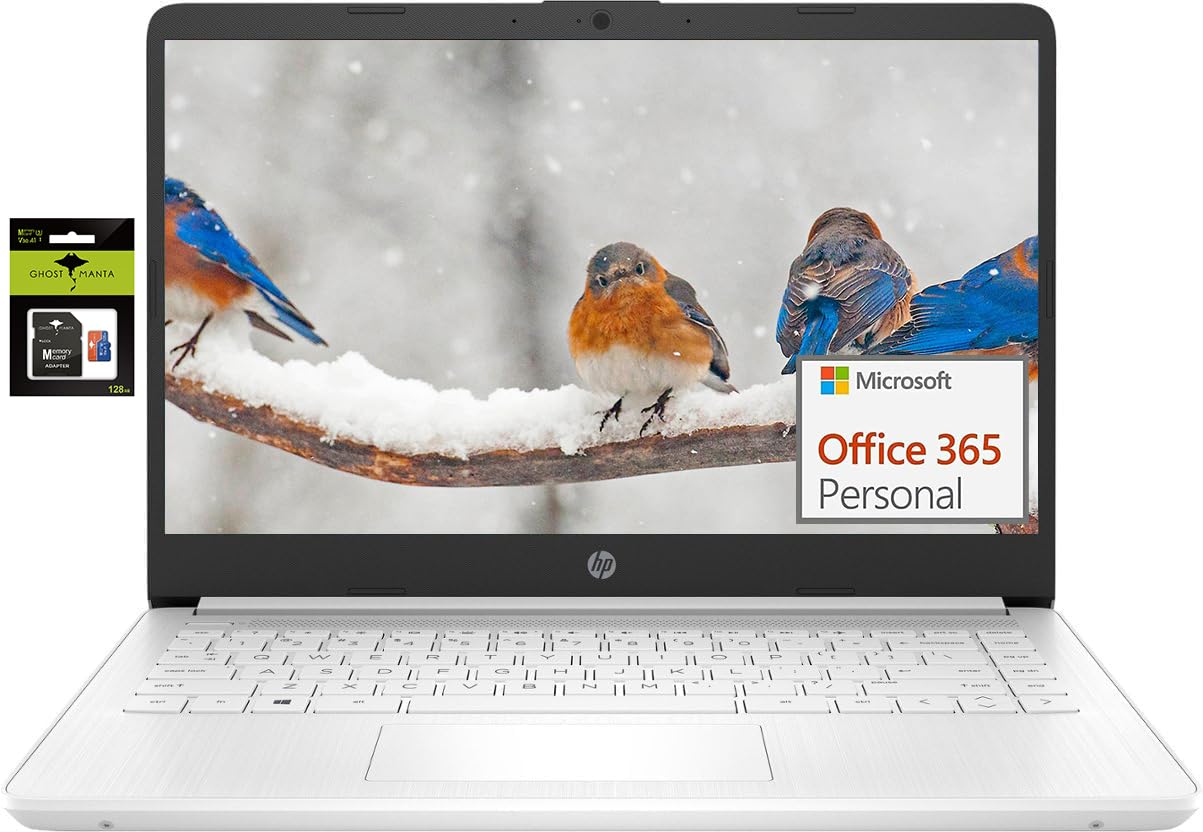 HP Laptop Computer 14" Ultral Light for Students and Business, 4 Cores Intel Celeron, 16GB RAM, 320GB Storage(64GB eMMC+256GB Ghost Manta SD), 1 Year Office 365, Webcam, HDMI, WiFi, USB-C, Win 11 S