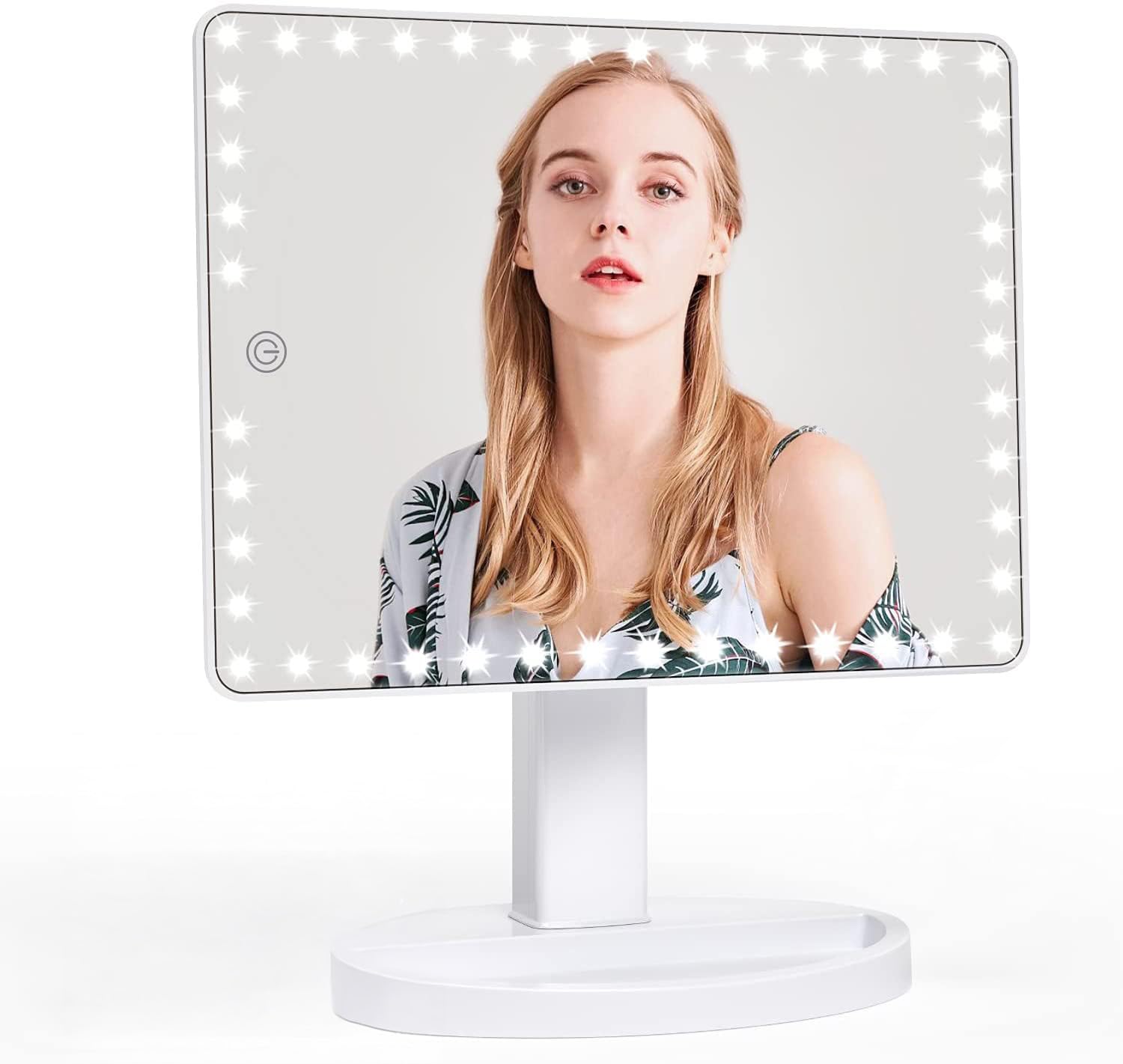 FASCINATE Large Lighted Makeup Vanity Mirror with 45 LED Lights, Rechargeable Lithium Battery Light Up Mirror, Touch Screen, 360° Rotation Portable Tabletop Cosmetic illuminated Mirror