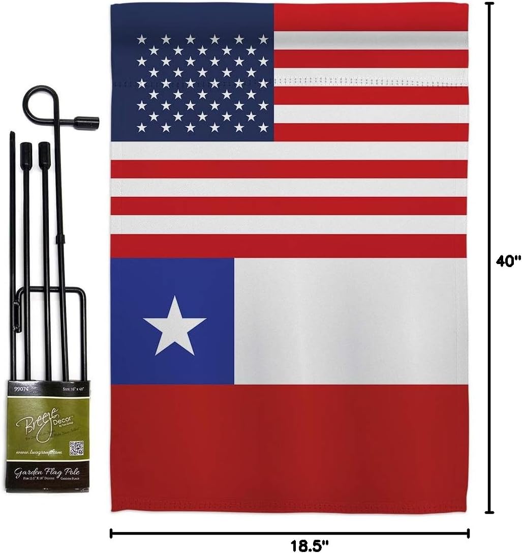 Chile US Friendship Garden Flag Set with Stand Regional USA American Alliance World Country Particular Area Small Decorative Gift Yard House Banner Double-Sided Made In 13 X 18.5