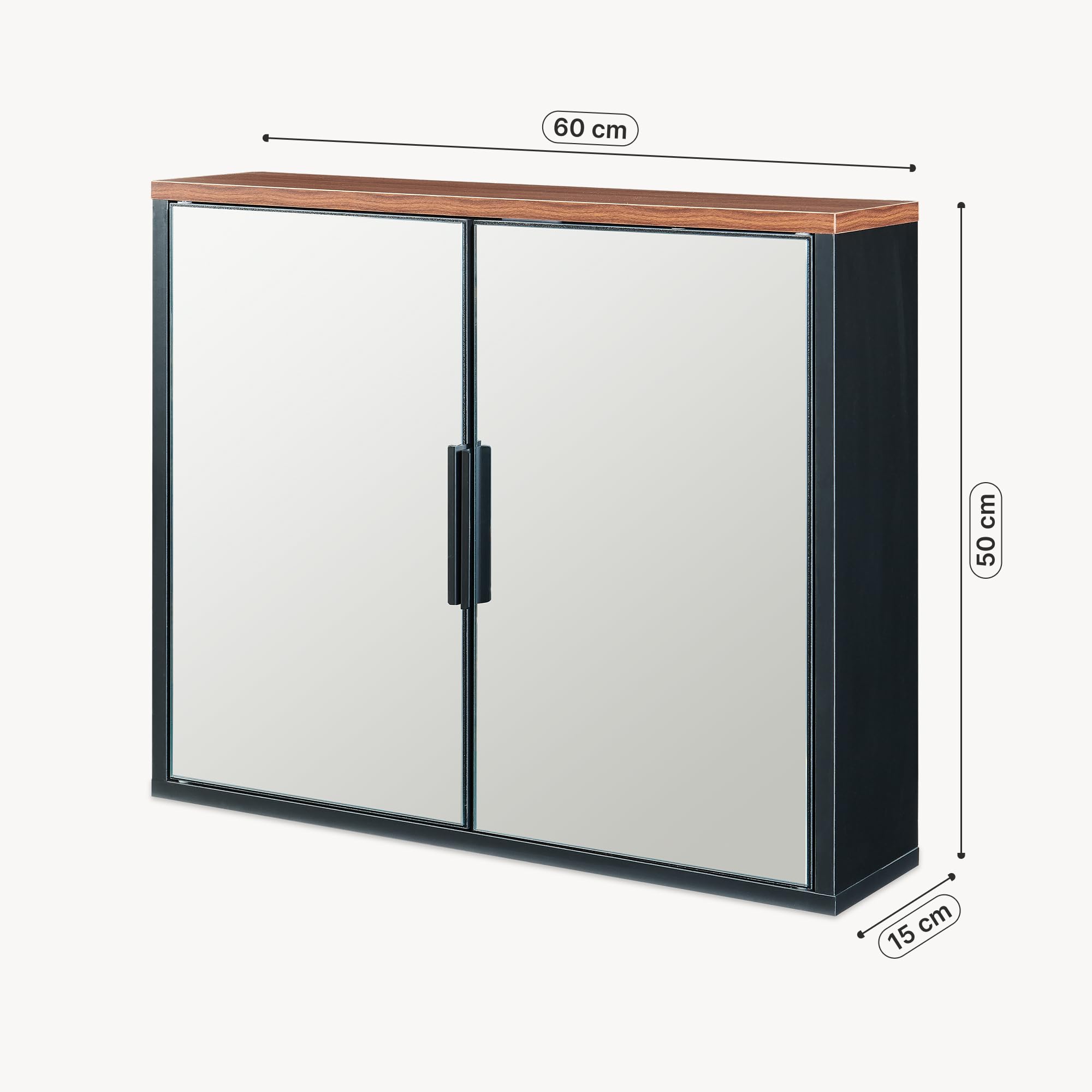 [en.casa] Spiegelschrank Bad Trond Hängeschrank Badspiegelschrank mit 2 Türen Badezimmerschrank hängend 50 x 60 x 15 cm Badschrank mit Spiegel Schwarz/Walnussoptik