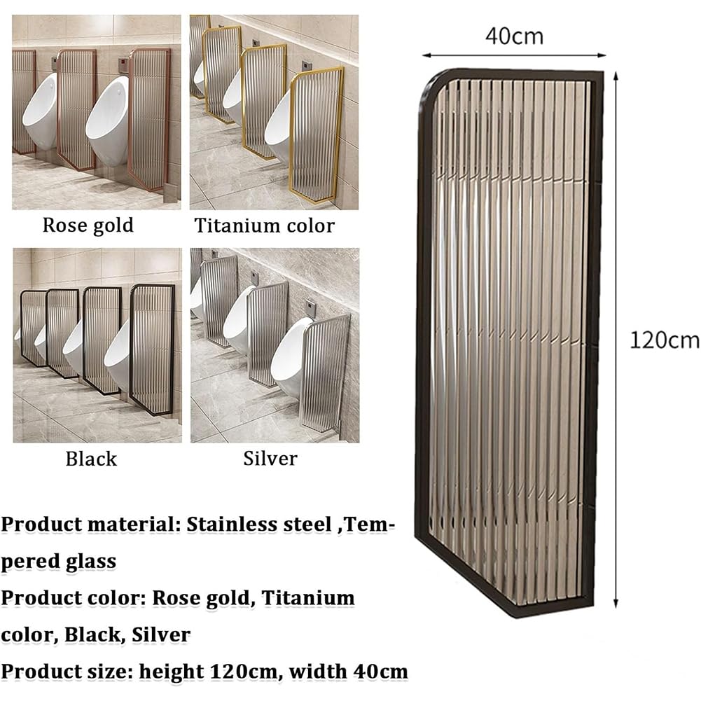 Urinario de cristal a rayas de 120 cm, moderno tabique de pared con vidrio templado y accesorios de acero inoxidable, ideal para hoteles y bares (d 4 piezas)