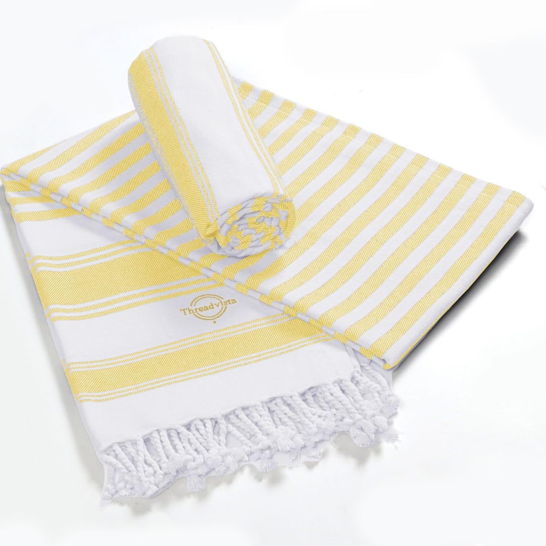 Threadvista Turkish Peshtemal Beach Towels Cotton Set of 2 Large 40x70 Inch - Soft Lightweight Quick-Drying Absorbent - Versatile for Beach Pool Spa