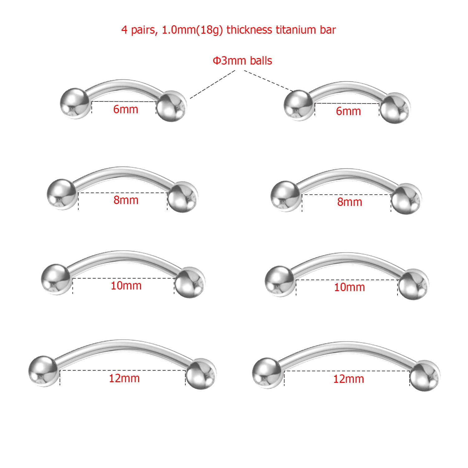 Implante Titanio Curvado Barra Plátano 1.0mm 1.2mm Rook Hélice Frontal Ceja Anillos Vertical Labret Piercing
