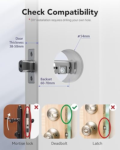 Miniatura 3 de Smart Lock Cerradura de huella digital para puerta de entrada, 4 en 1, cerradura inteligente (níquel cepillado en la nube)