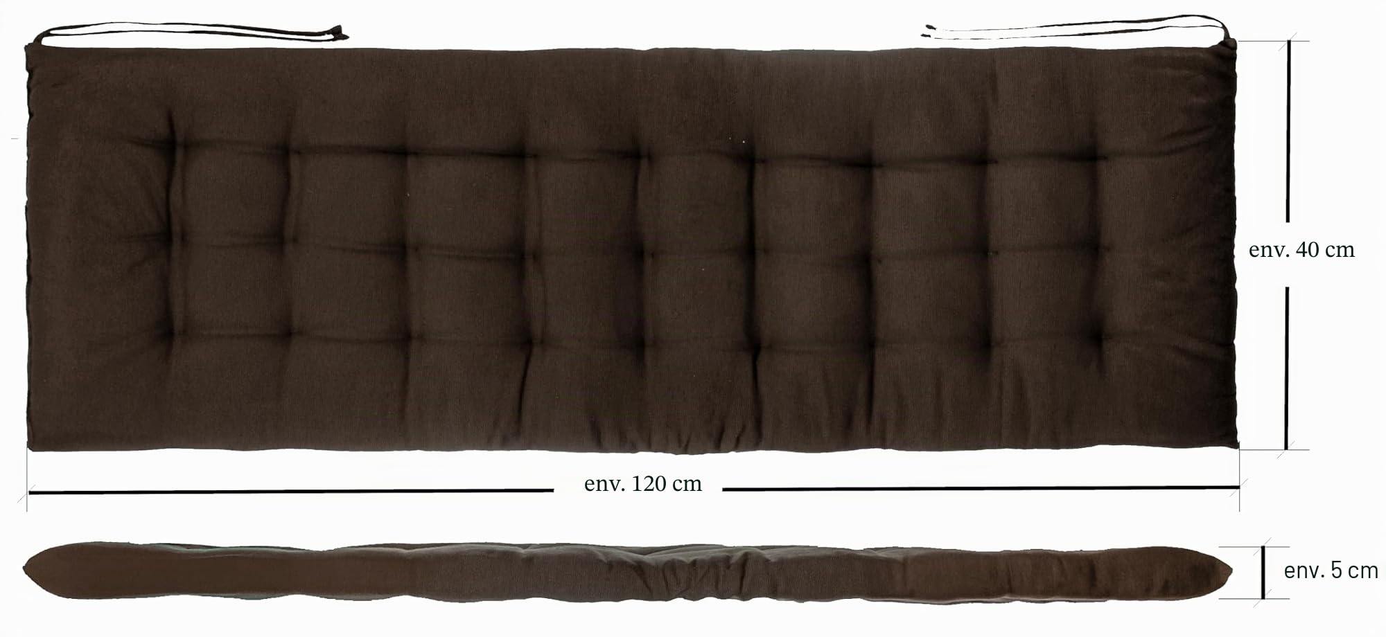 Brandsseller Coussin de banc - Pour l'extérieur et l'intérieur - 27 surpiqûres - Marron - 120 x 40 x 4 cm
