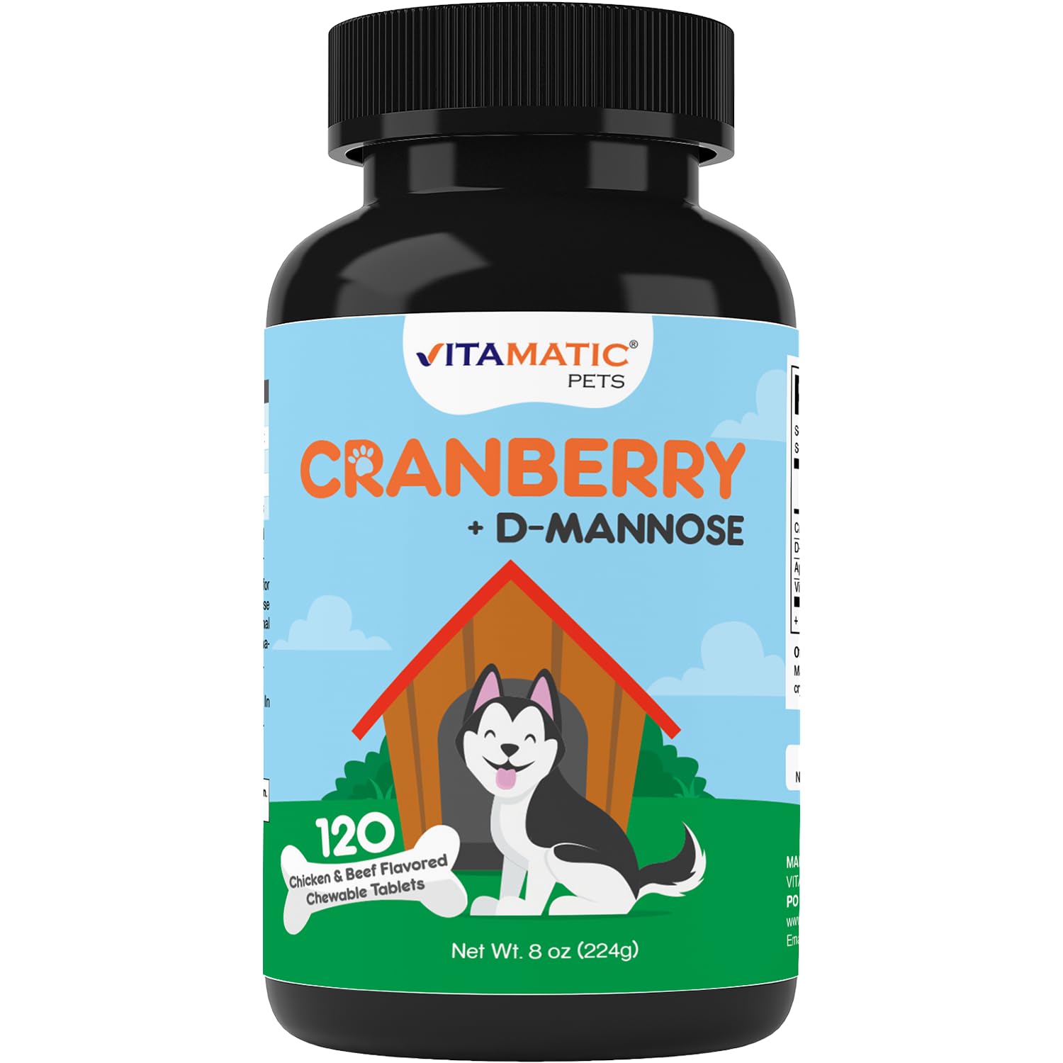 Vitamatic Cranberry for Dogs – 120 Chewable Tablets – with D-Mannose, Apple Cider Vinegar & Vitamin C – Urinary Tract & Bladder Support for Dogs