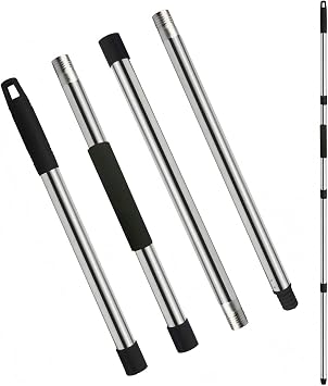 Mop Handle Replacement - 4-Section Adjustable from 30" to 58" - Durable Stainless Steel Mop Pole with American Thread Joint for Spin Mops & Brooms Black