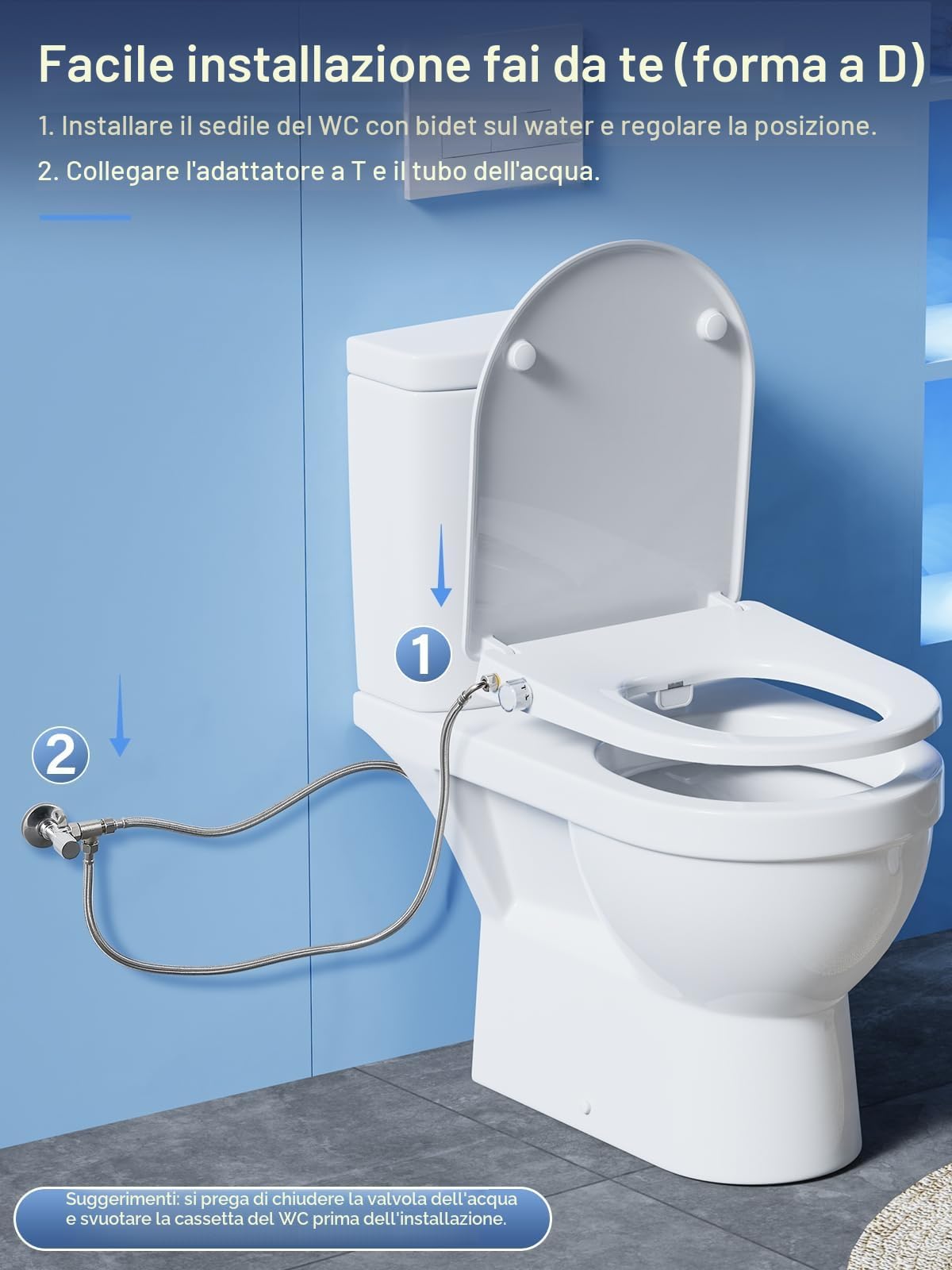 YEAUPE PRO Tavoletta WC Forma D in Urea Non Elettrico con Bidet, Soft Close | Sedile WC con acqua regolabile, sgancio rapido, facile pulizia e installazione semplice, adatto per WC domestici forma D