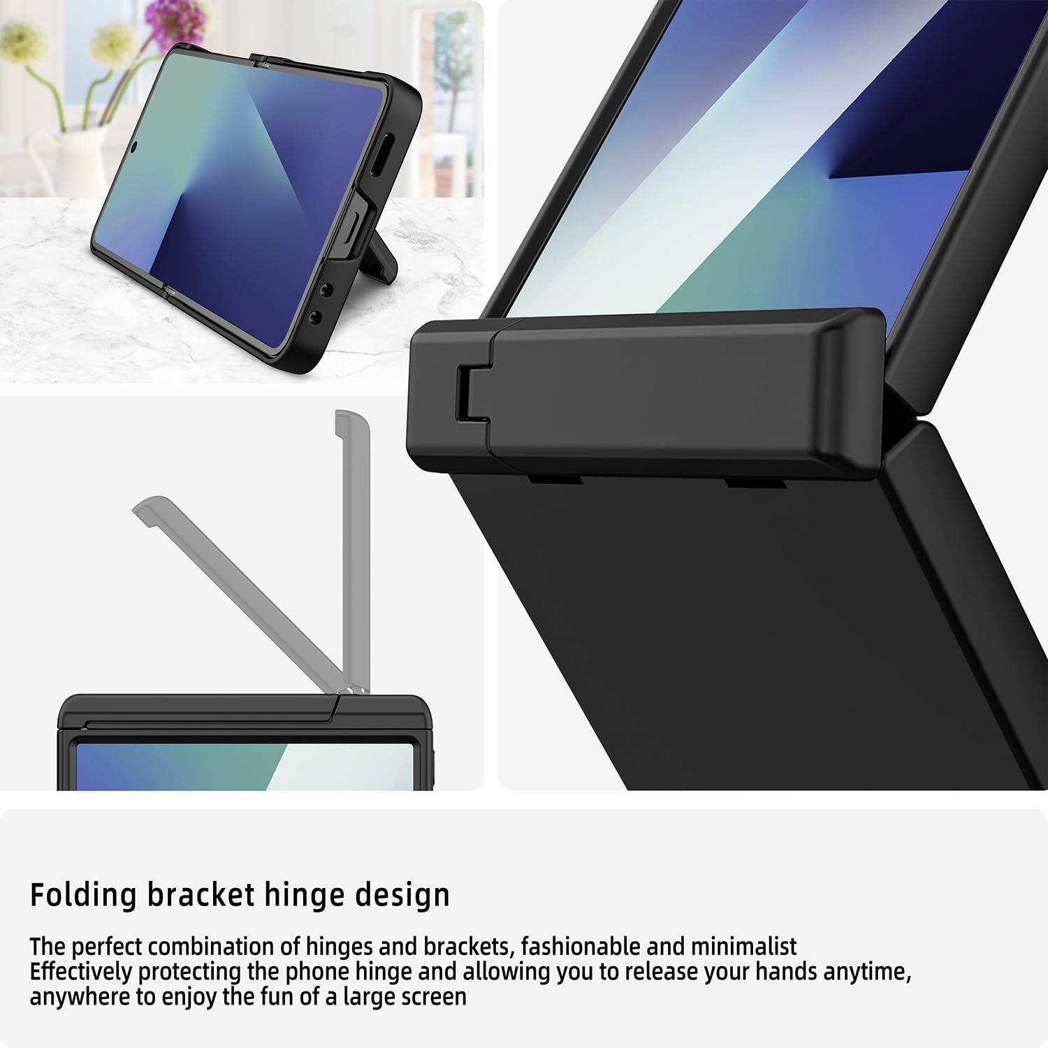 Etui do Samsung Galaxy Z Flip 8 z ochroną zawiasów klasy wojskowej i wbudowaną osłoną ekranu przedniego i podpórką. (niebieskie)