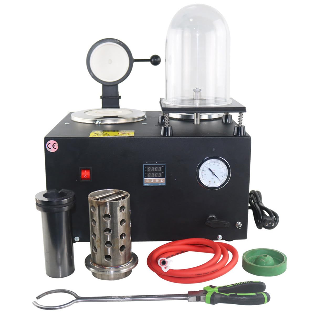 Electric Melting Furnace Gold Melting Furnace Vacuum Casting Machine 2L High Temperature Refining Jewelry Casting Tool With Bell And Graphite Crucible,3Kg-220V